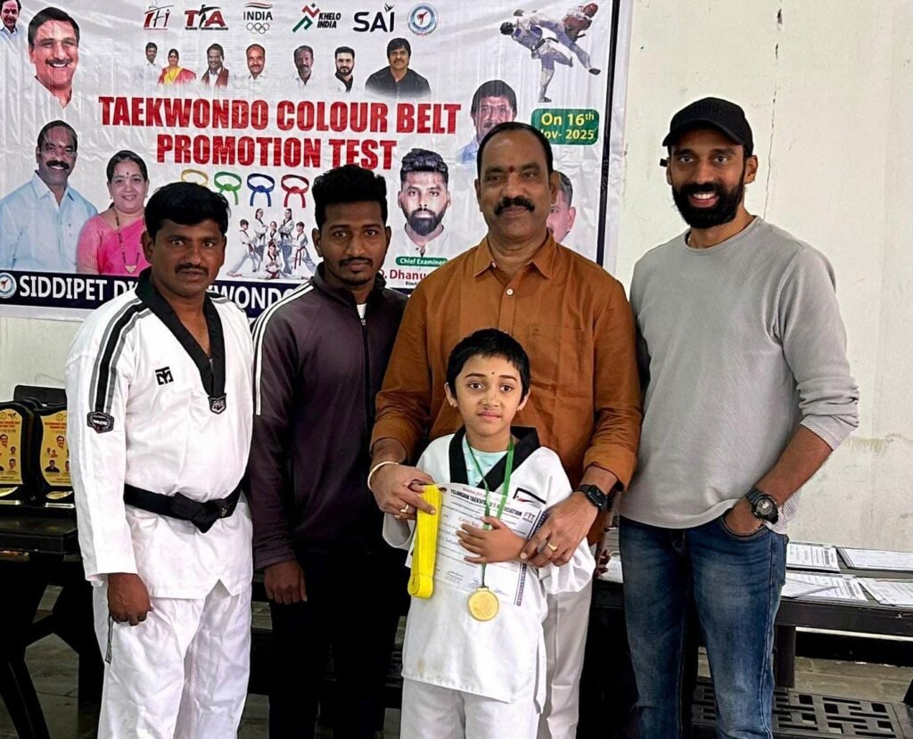 సిద్దిపేట జిల్లా తైక్వాండో అసోసియేషన్ వారి నిర్వహించిన కలర్ బెల్ట్ ప్రమోషన్ టెస్టులో 70 మంది విద్యార్థులు పాల్గొని&nbsp;&nbsp; కలర్ బెల్టులు గెలుపొందారు..