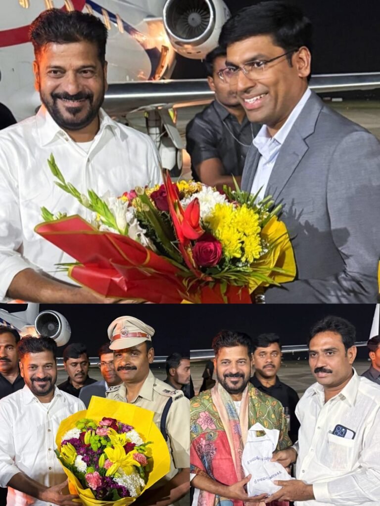 తెలంగాణ ముఖ్యమంత్రి రేవంత్ రెడ్డికి రేణిగుంట విమానాశ్రయంలో ఘన స్వాగతం