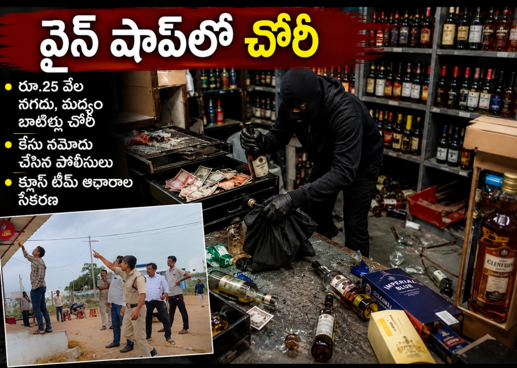 దుద్దెడలో వైన్ షాప్‌లో చోరీ.. రూ.25 వేల నగదు, మద్యం బాటిళ్లు అపహరణ